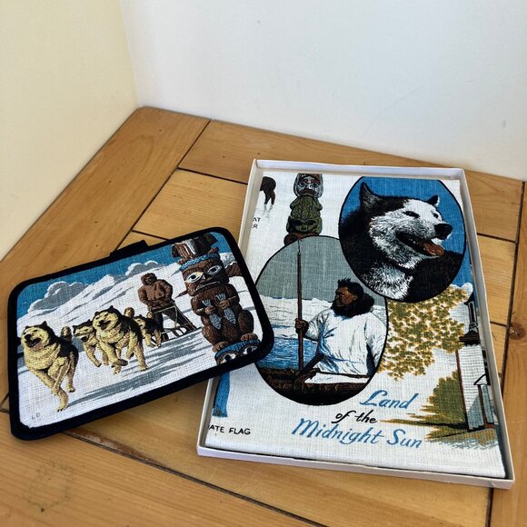 Alaska Midnight Sun Kitchen Towel Pot Holder Inuit Husky Dog NEW Vintage Kay-Dee - Picture 6 of 9